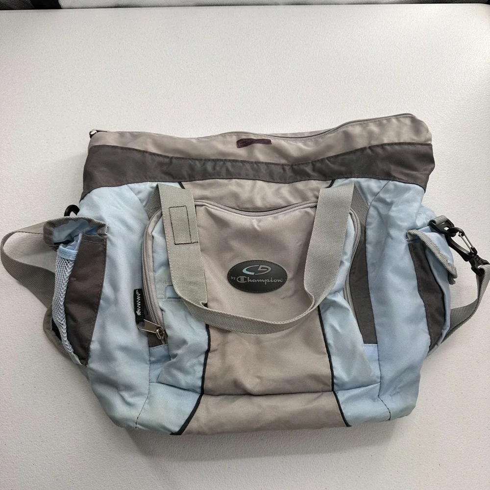 C9 By Champion Gray & Light Blue Gym Tote Bag With Adjustable Strap Duffle Cargo